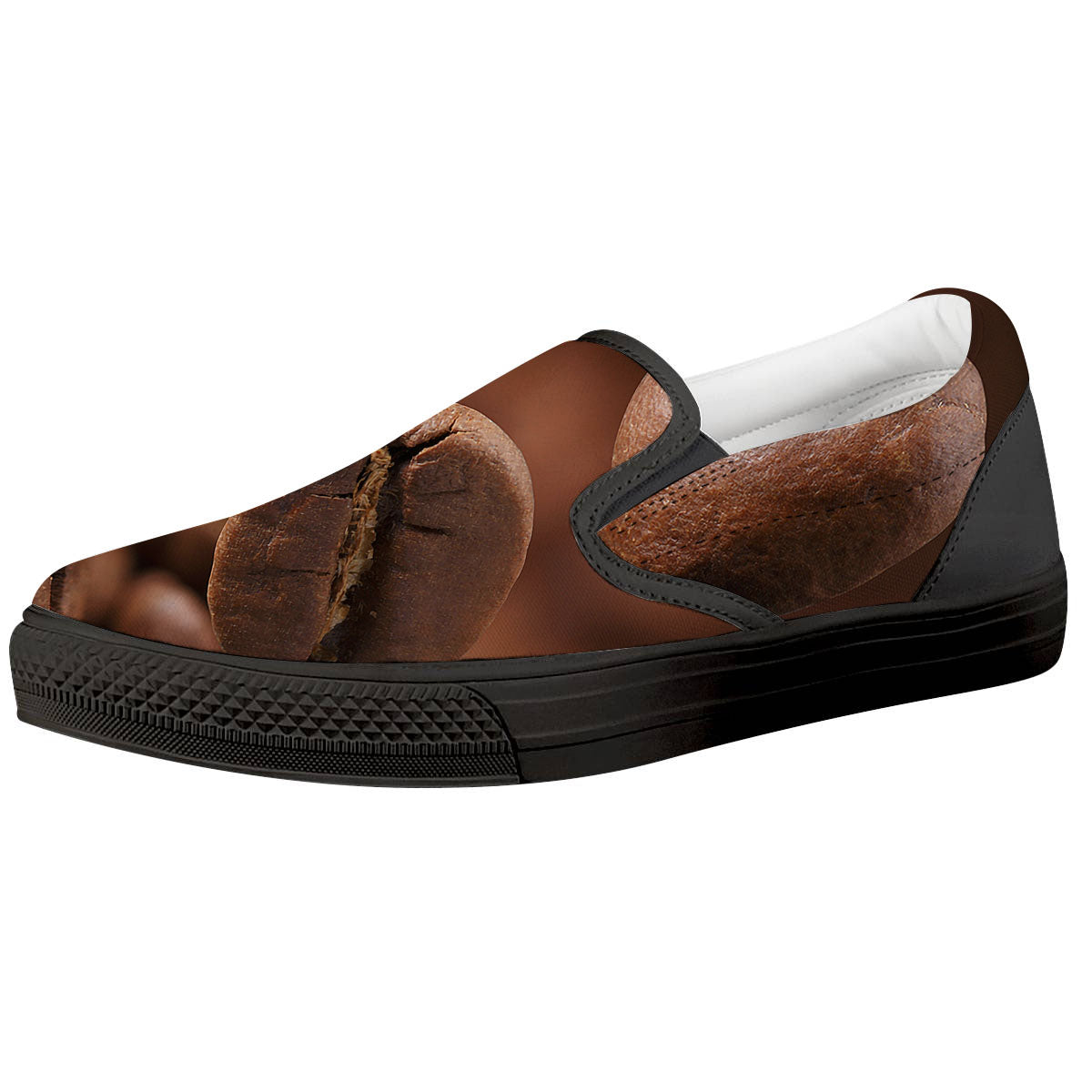 Roasted Coffee Bean Print Black Slip On Shoes-grizzshop