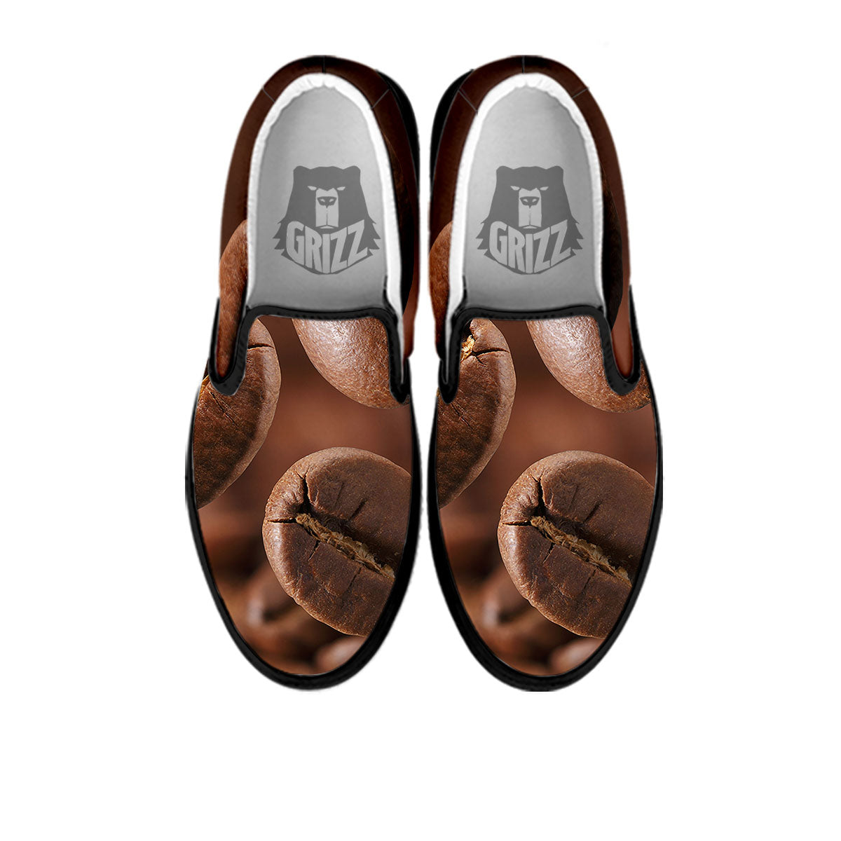 Roasted Coffee Bean Print Black Slip On Shoes-grizzshop
