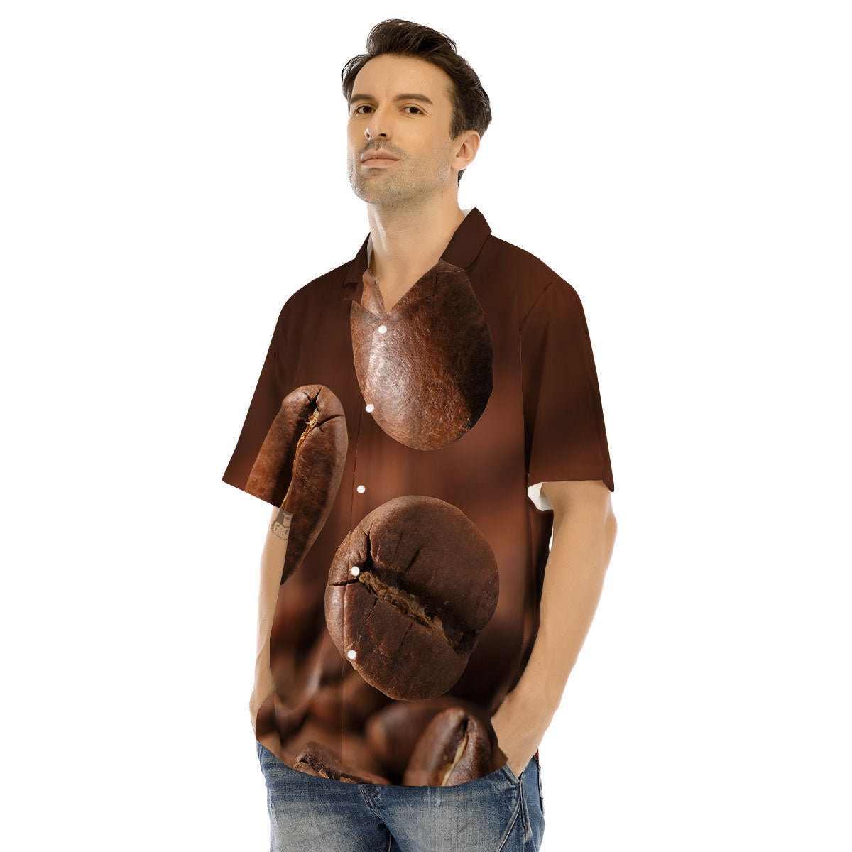 Roasted Coffee Bean Print Men's Hawaiian Shirt-grizzshop
