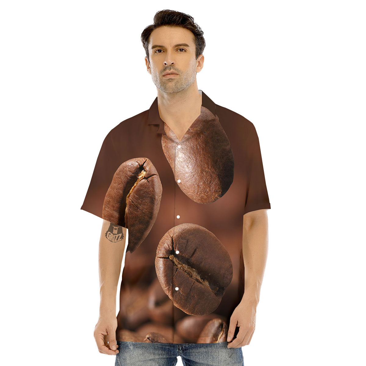 Roasted Coffee Bean Print Men's Hawaiian Shirt-grizzshop