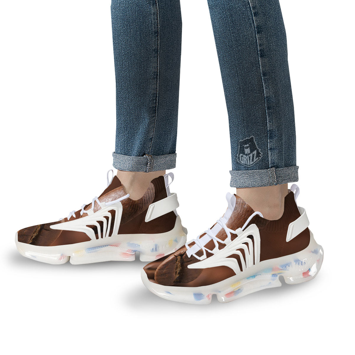 Roasted Coffee Bean Print White Gym Shoes-grizzshop
