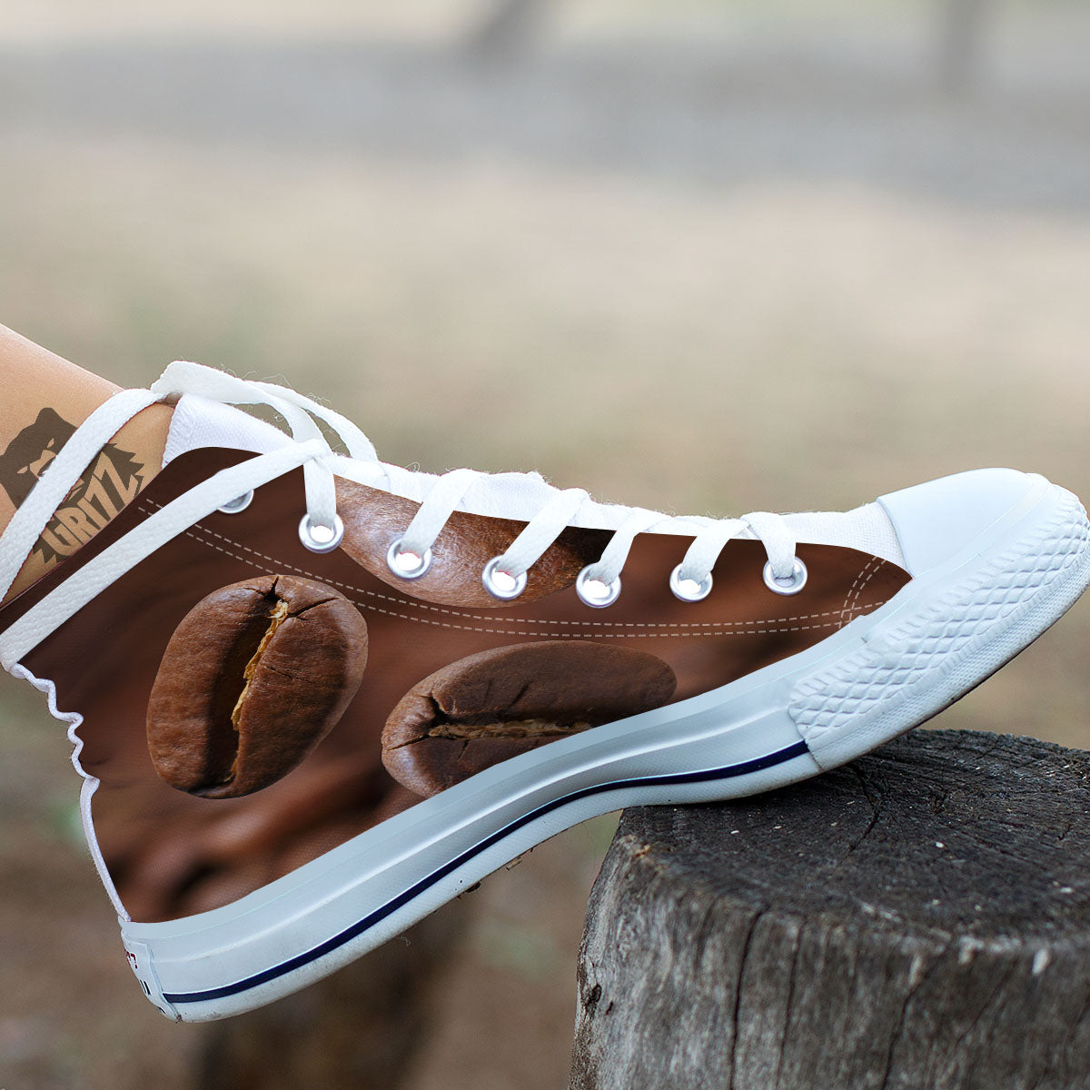 Roasted Coffee Bean Print White High Top Shoes-grizzshop