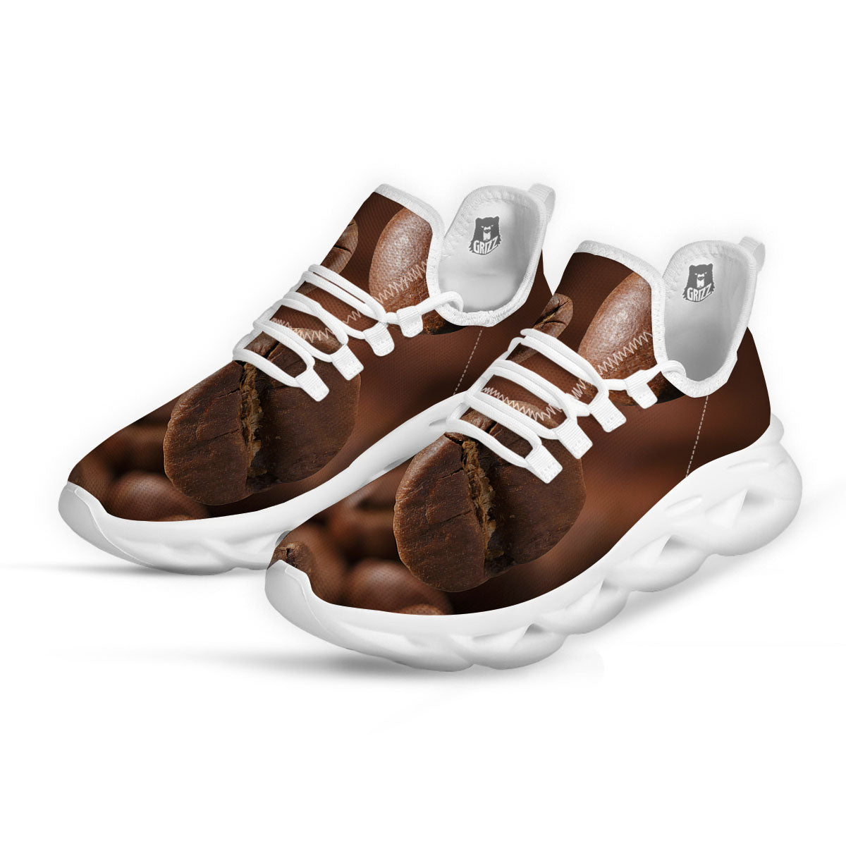 Roasted Coffee Bean Print White Running Shoes-grizzshop