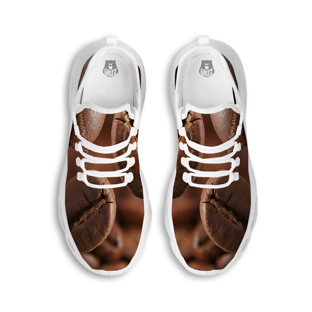 Roasted Coffee Bean Print White Running Shoes-grizzshop