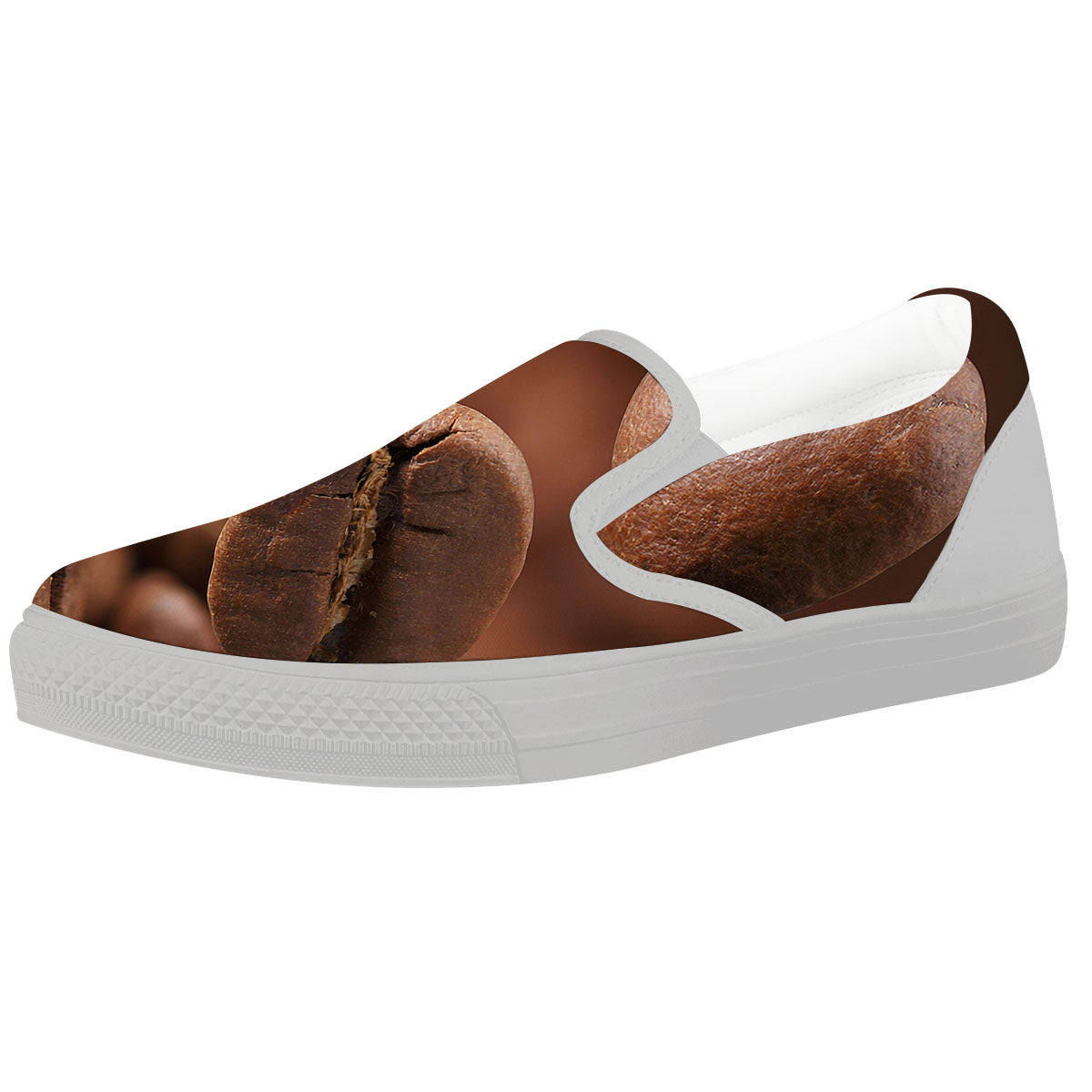 Roasted Coffee Bean Print White Slip On Shoes-grizzshop