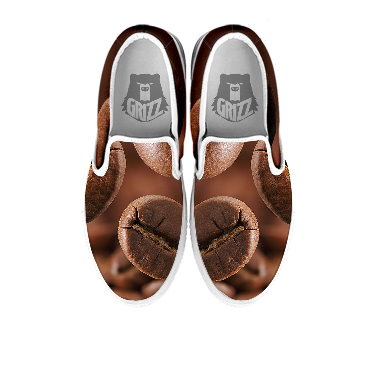 Roasted Coffee Bean Print White Slip On Shoes-grizzshop