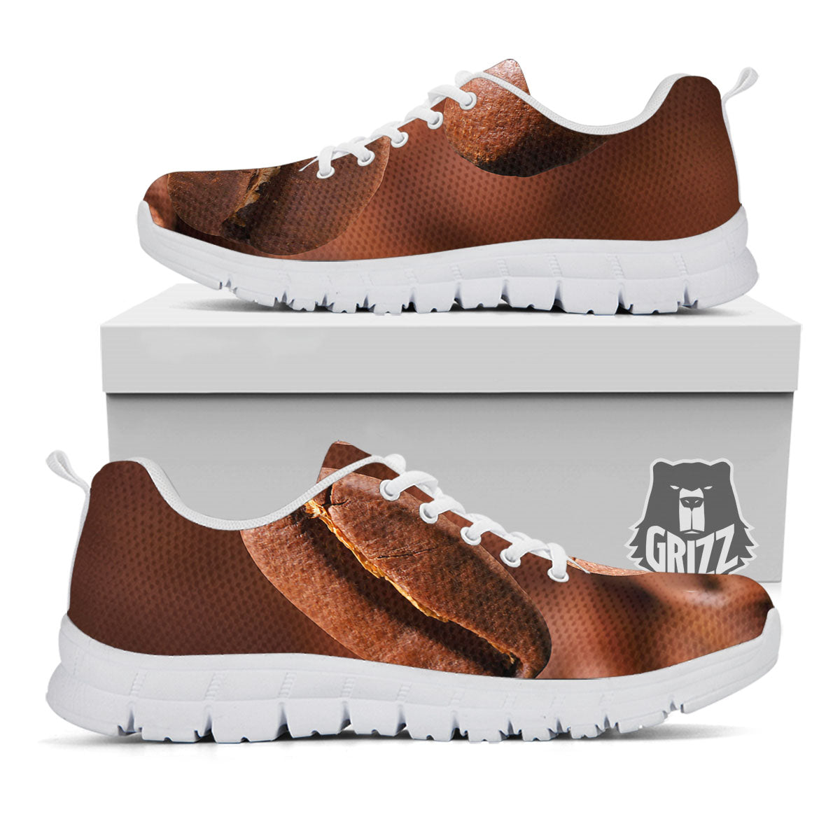 Roasted Coffee Bean Print White Sneaker-grizzshop