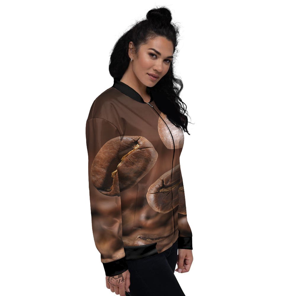 Roasted Coffee Bean Print Women's Bomber Jacket-grizzshop