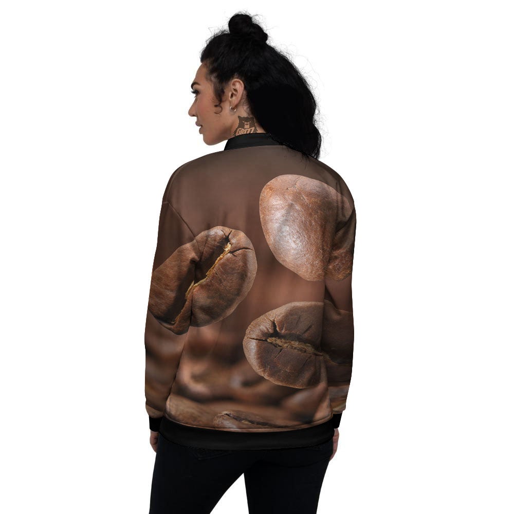 Roasted Coffee Bean Print Women's Bomber Jacket-grizzshop