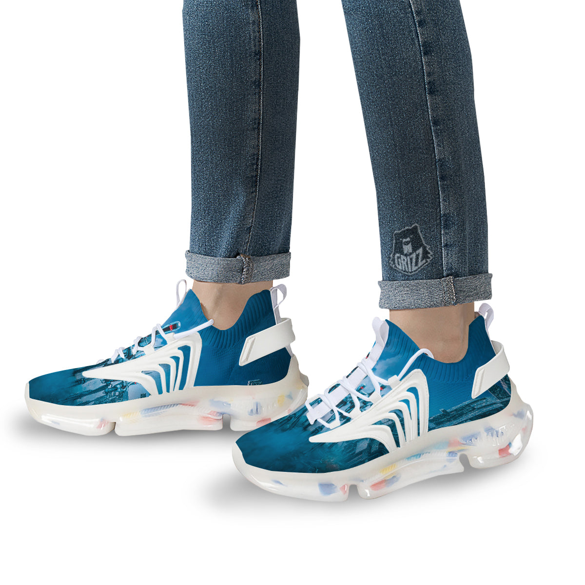 Robot Army Print White Gym Shoes-grizzshop
