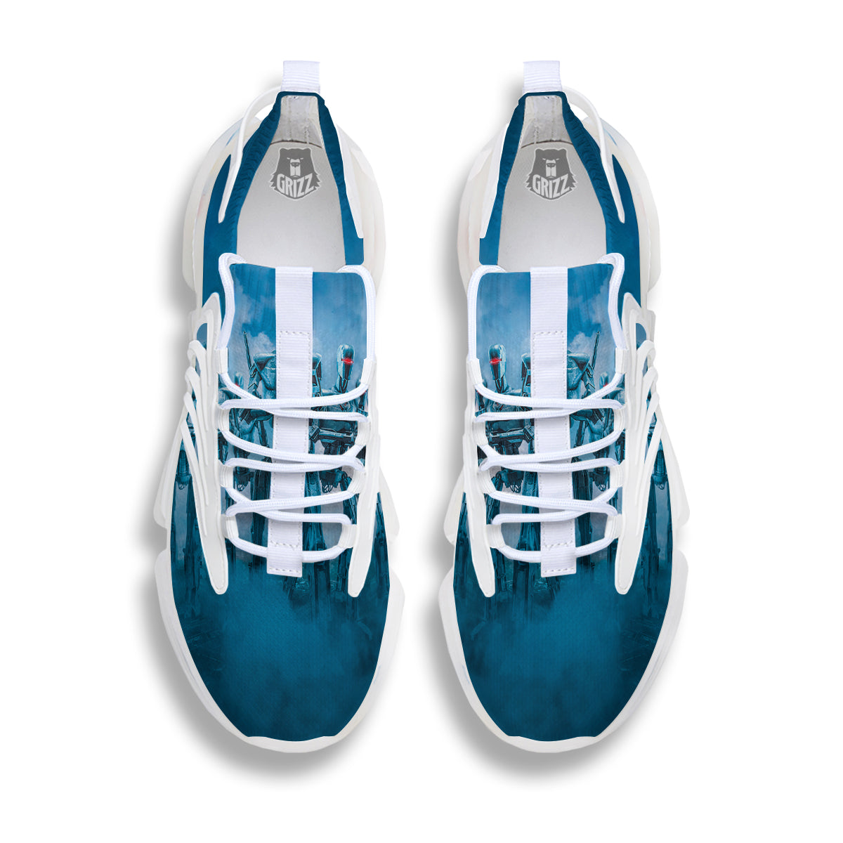 Robot Army Print White Gym Shoes-grizzshop