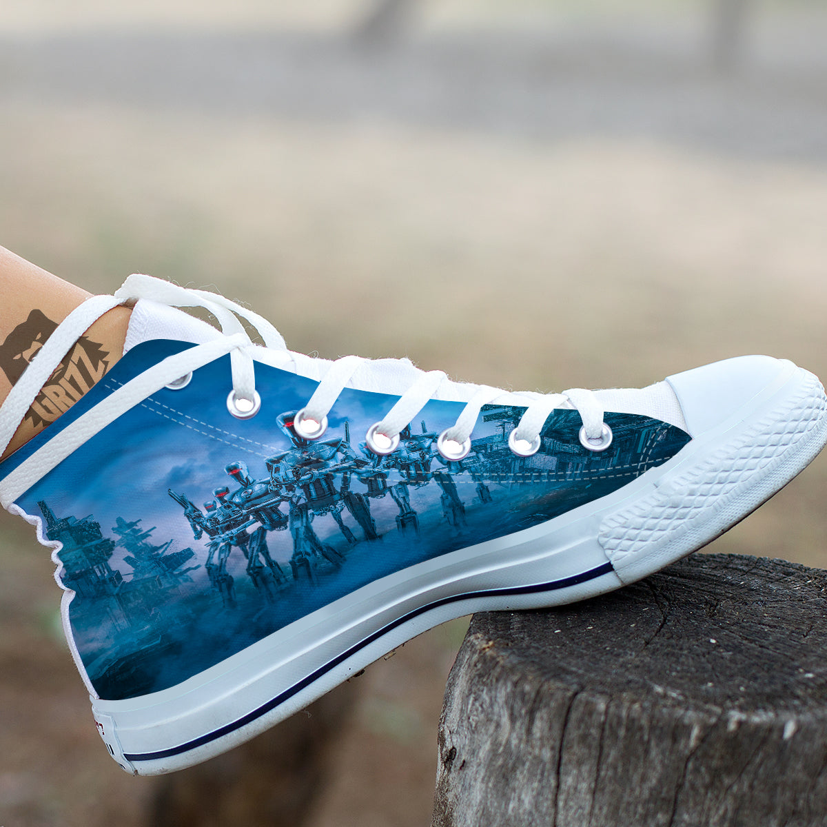 Robot Army Print White High Top Shoes-grizzshop