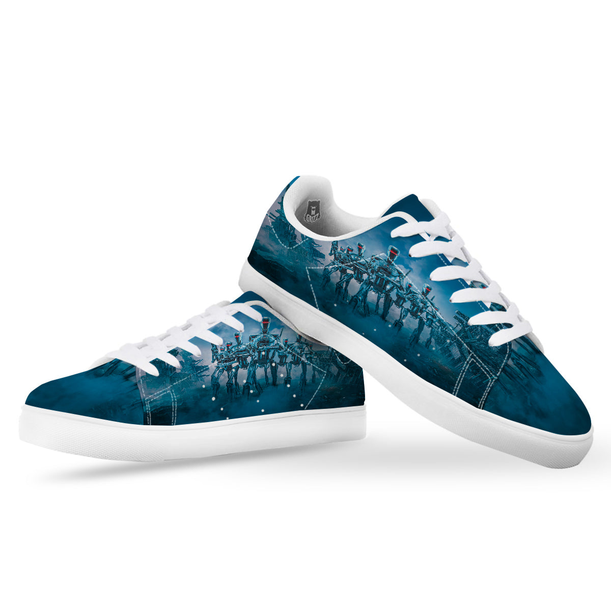 Robot Army Print White Low Top Sneakers-grizzshop
