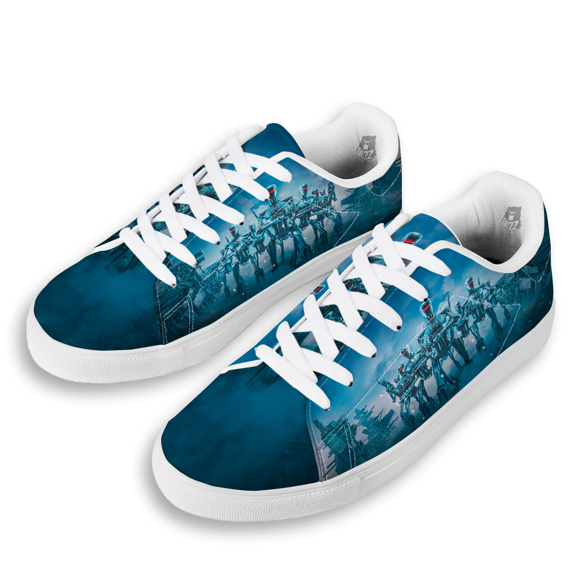 Robot Army Print White Low Top Sneakers-grizzshop