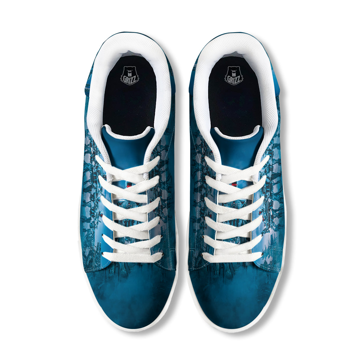 Robot Army Print White Low Top Sneakers-grizzshop