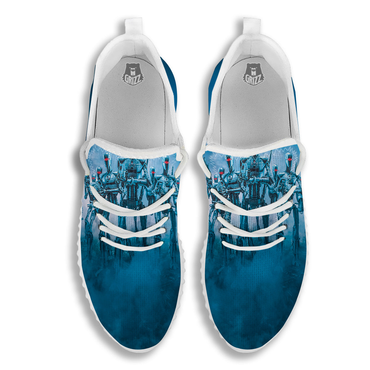Robot Army Print White Walking Shoes-grizzshop