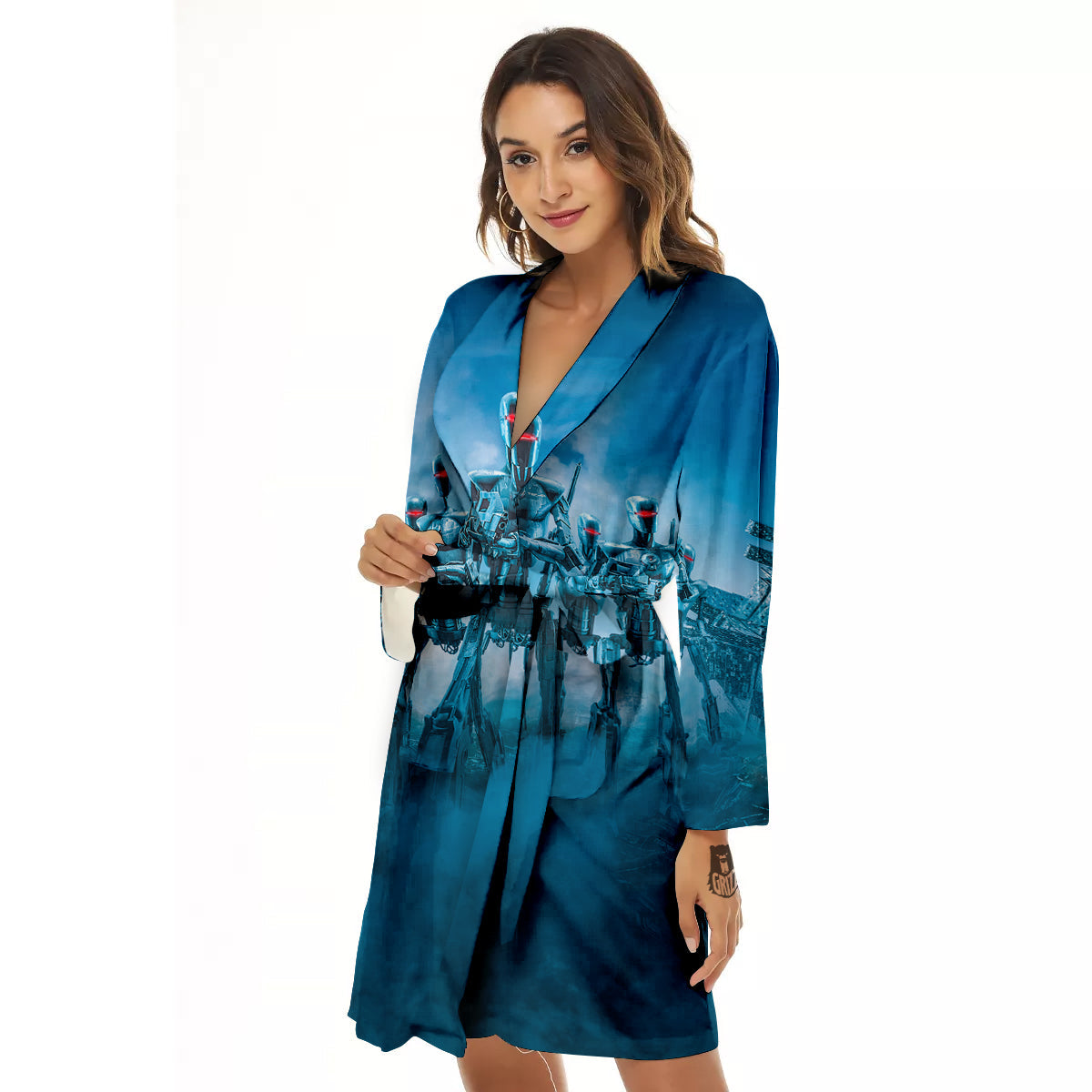 Robot Army Print Women's Robe-grizzshop