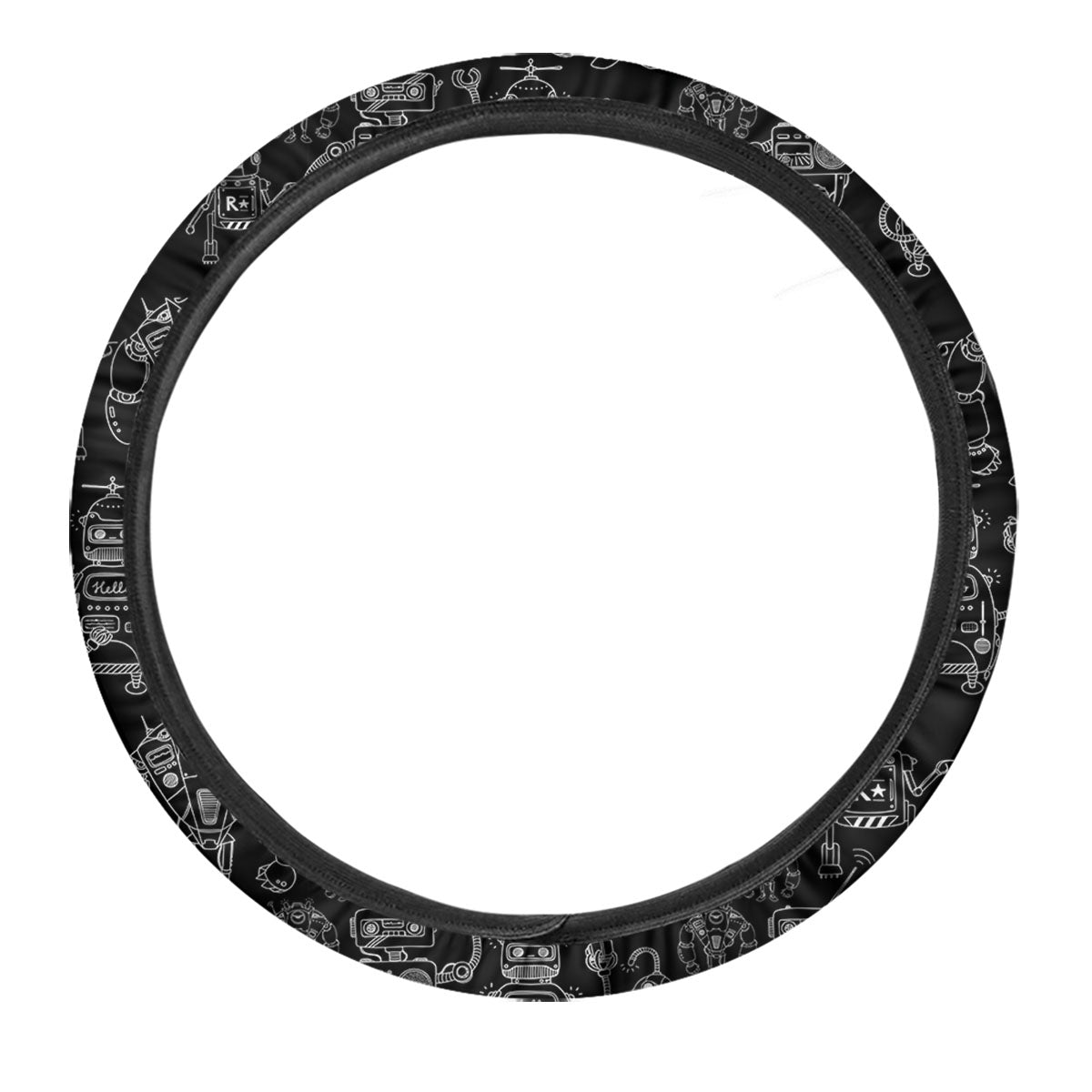 Robot Black And White Print Pattern Car Steering Wheel Cover-grizzshop