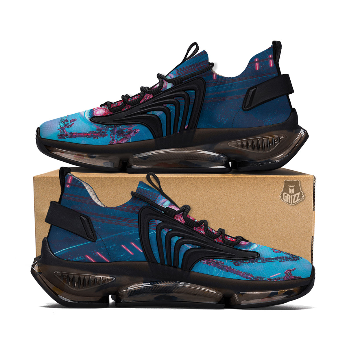 Robot Brain Machine Print Black Gym Shoes-grizzshop