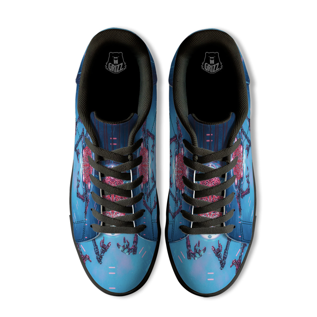 Robot Brain Machine Print Black Low Top Sneakers-grizzshop