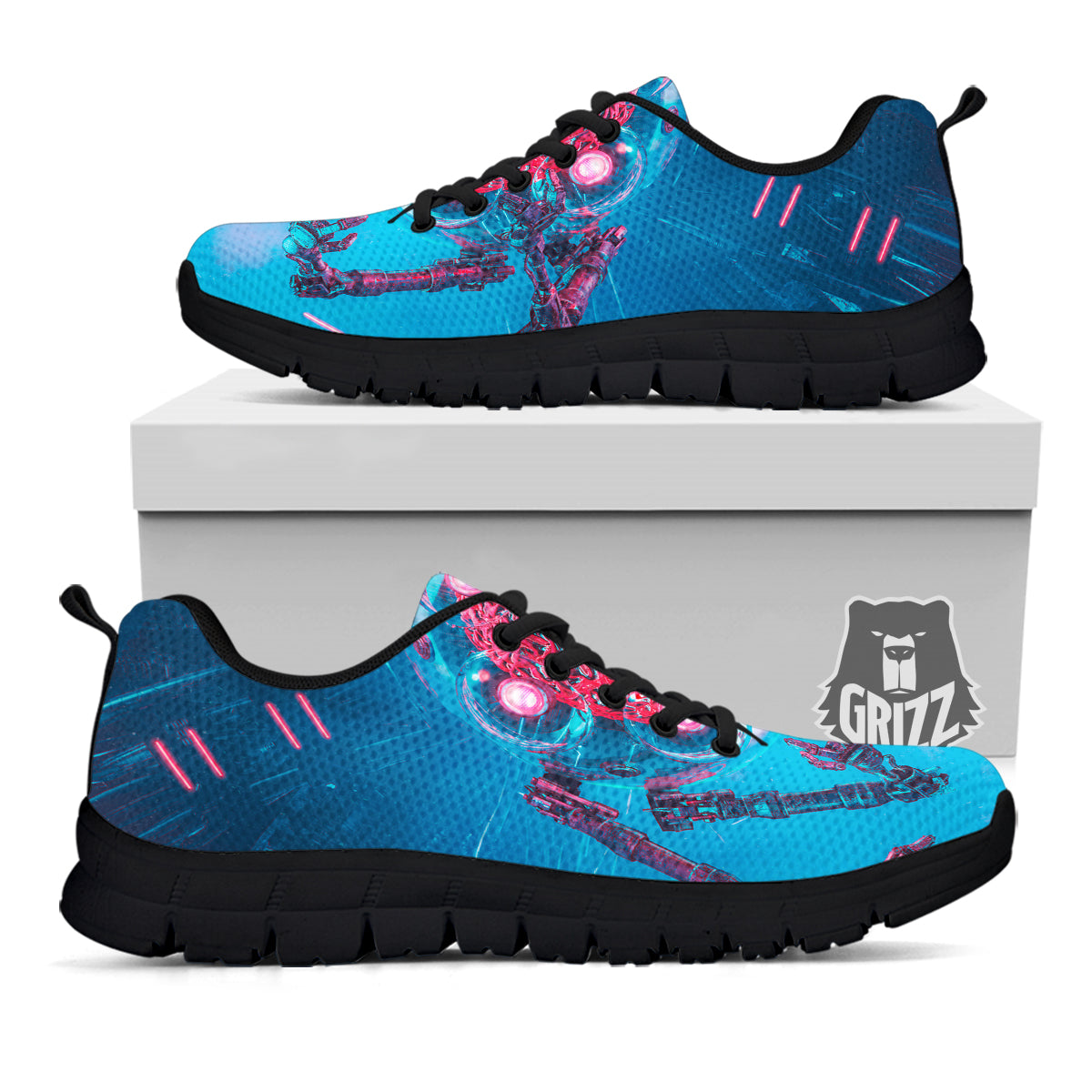 Robot Brain Machine Print Black Sneaker-grizzshop