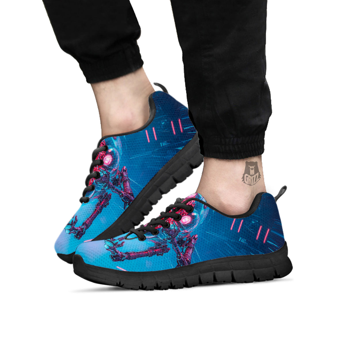 Robot Brain Machine Print Black Sneaker-grizzshop