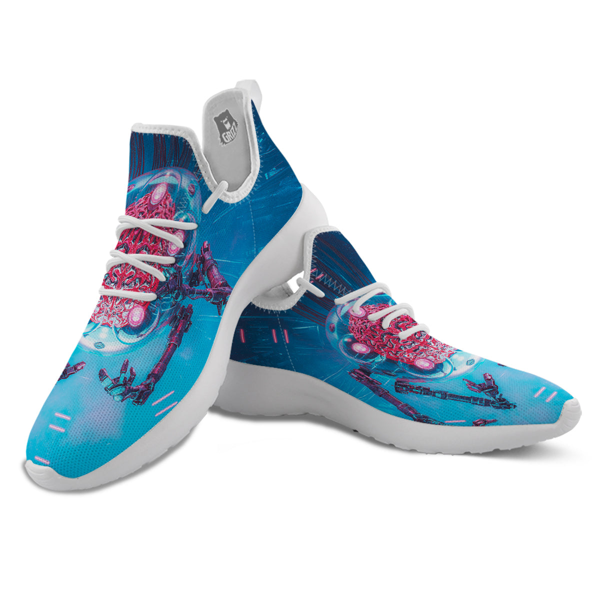 Robot Brain Machine Print White Athletic Shoes-grizzshop