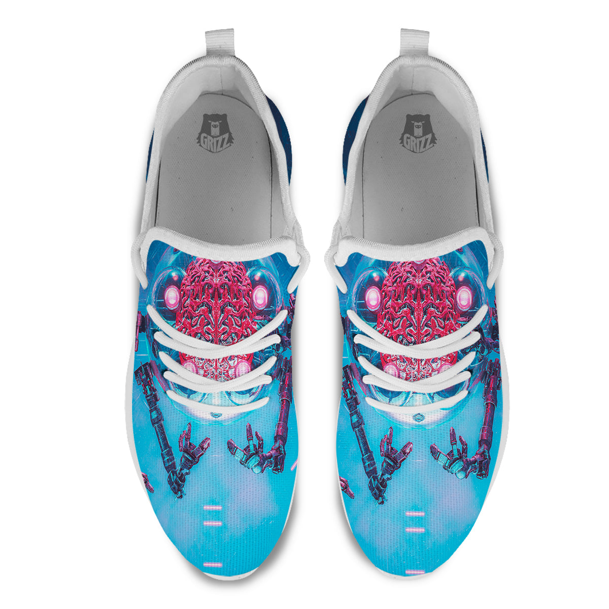 Robot Brain Machine Print White Athletic Shoes-grizzshop