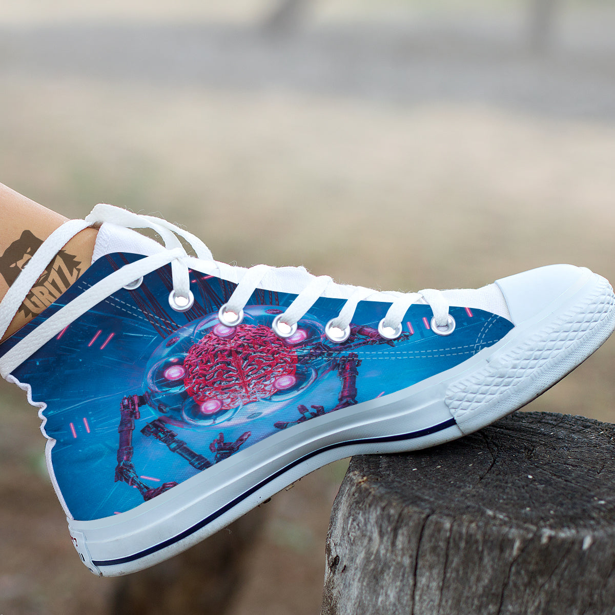 Robot Brain Machine Print White High Top Shoes-grizzshop
