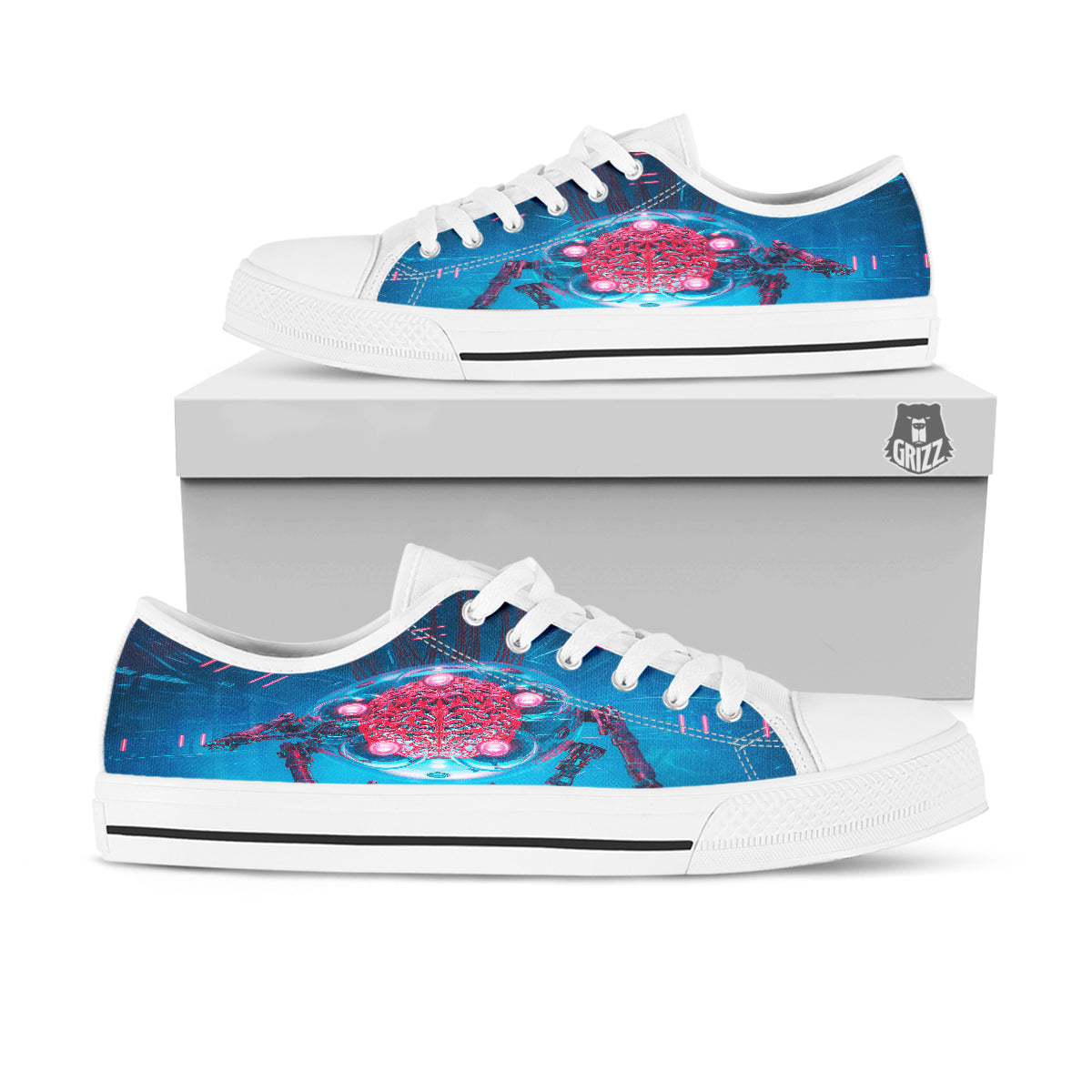 Robot Brain Machine Print White Low Top Shoes-grizzshop