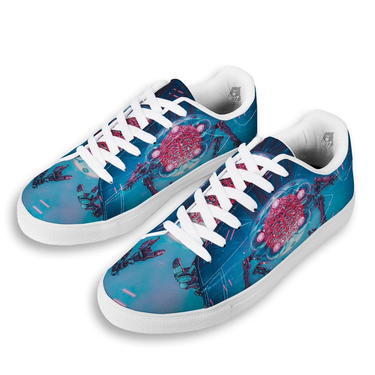 Robot Brain Machine Print White Low Top Sneakers-grizzshop