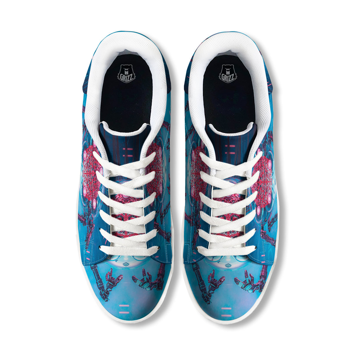 Robot Brain Machine Print White Low Top Sneakers-grizzshop