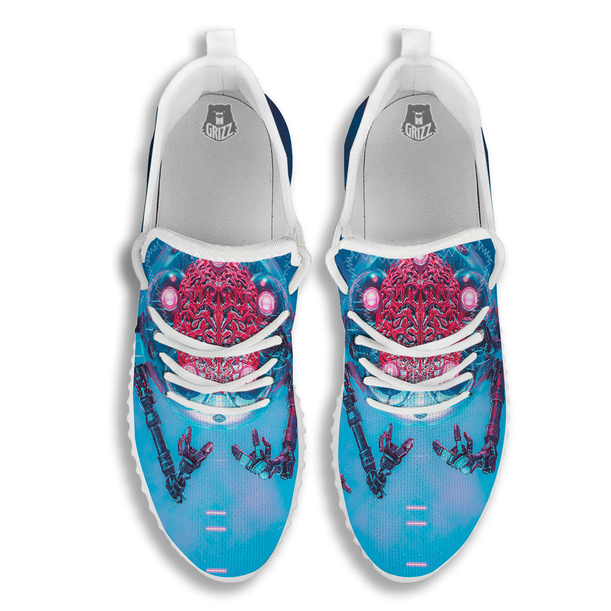 Robot Brain Machine Print White Walking Shoes-grizzshop