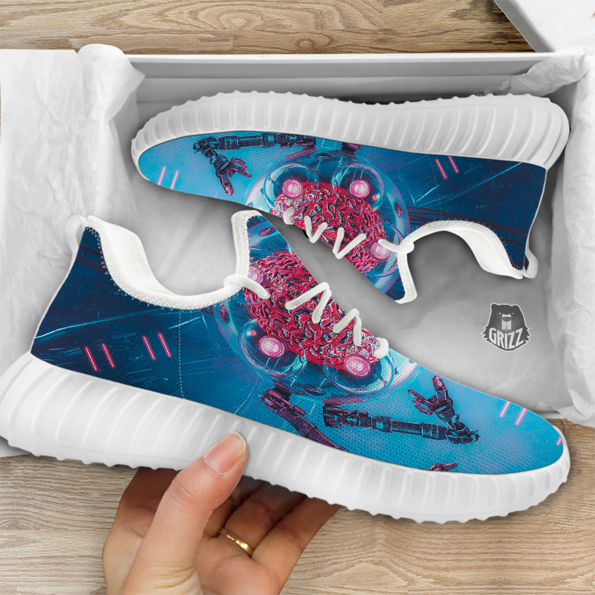 Robot Brain Machine Print White Walking Shoes-grizzshop