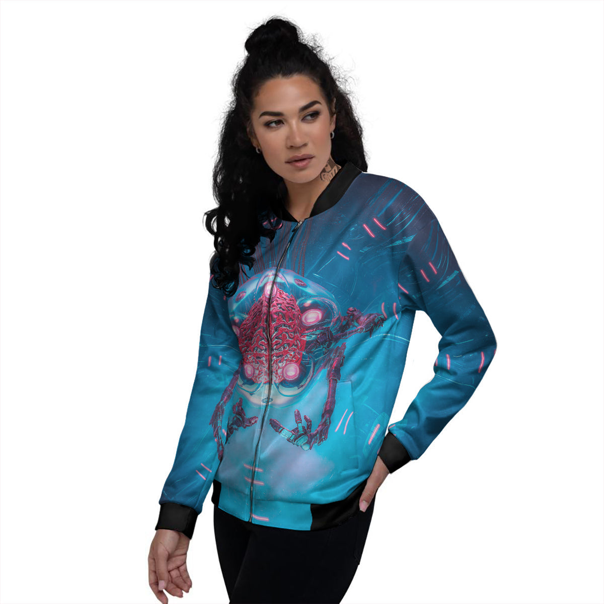 Robot Brain Machine Print Women's Bomber Jacket-grizzshop