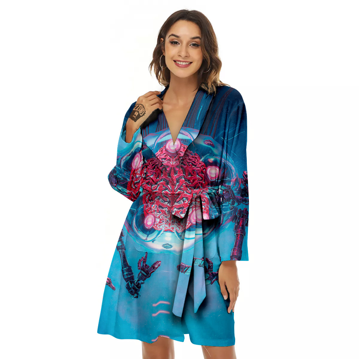 Robot Brain Machine Print Women's Robe-grizzshop