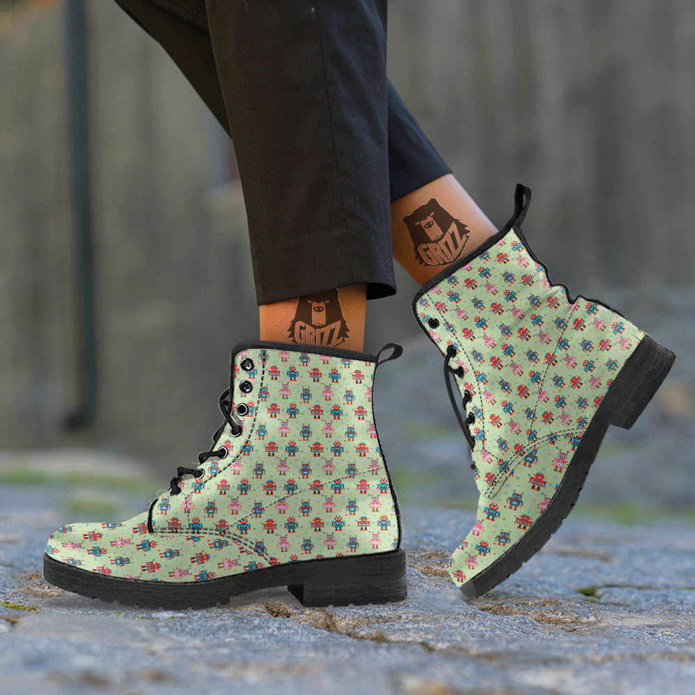 Robot Colorful Print Pattern Leather Boots-grizzshop