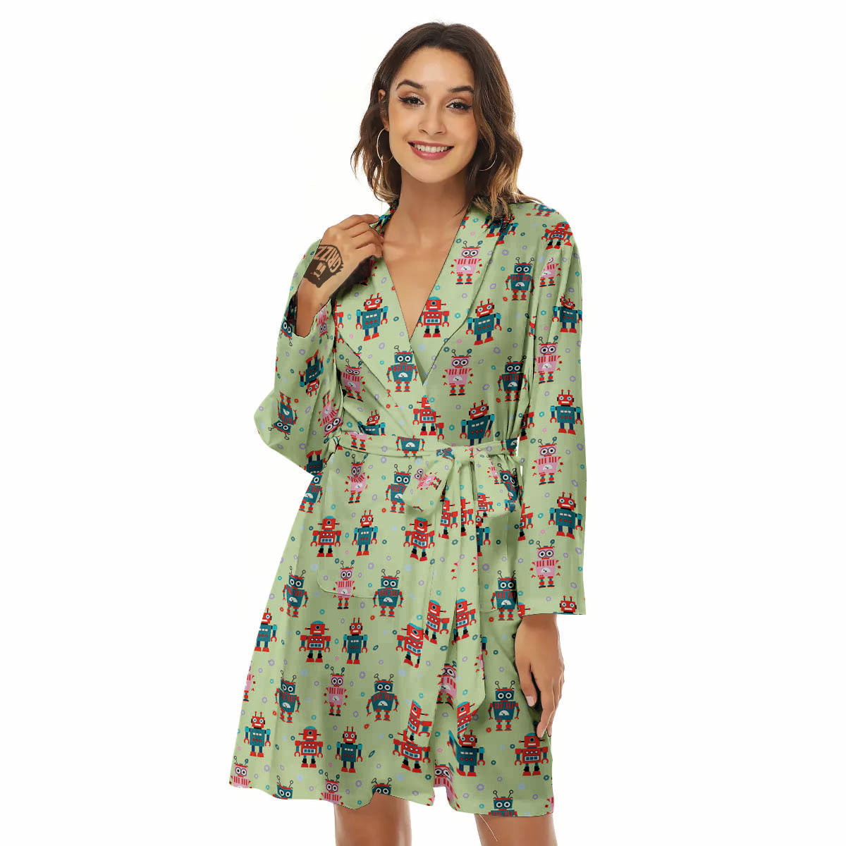 Robot Colorful Print Pattern Women's Robe-grizzshop