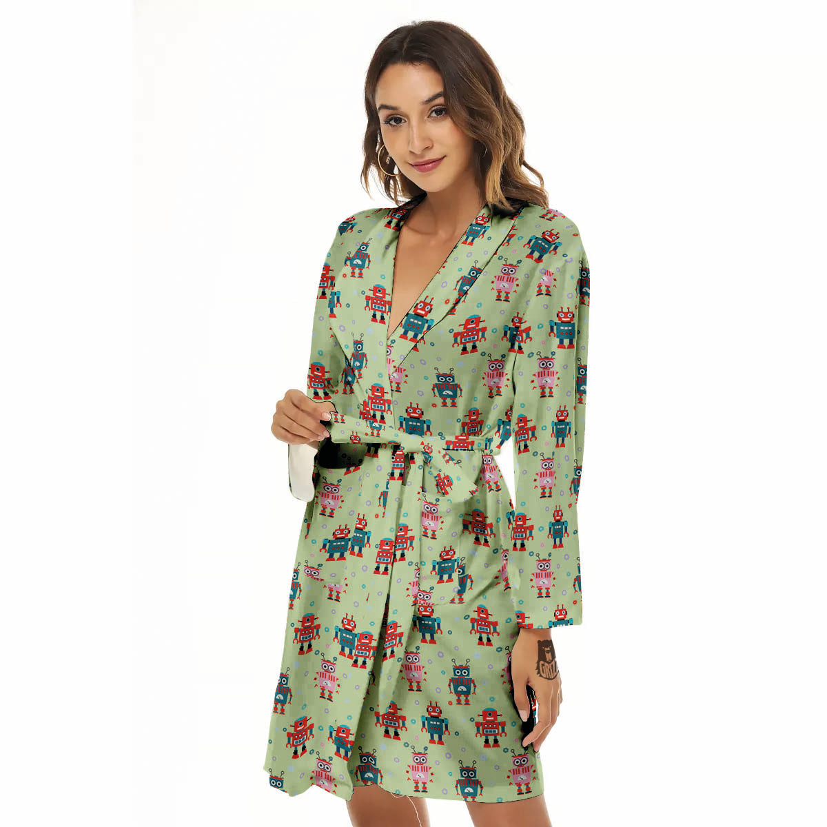 Robot Colorful Print Pattern Women's Robe-grizzshop