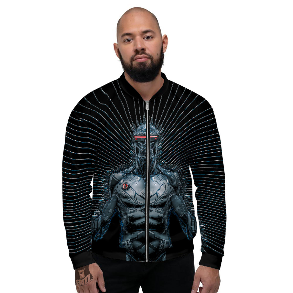 Robot Connection Print Men's Bomber Jacket-grizzshop