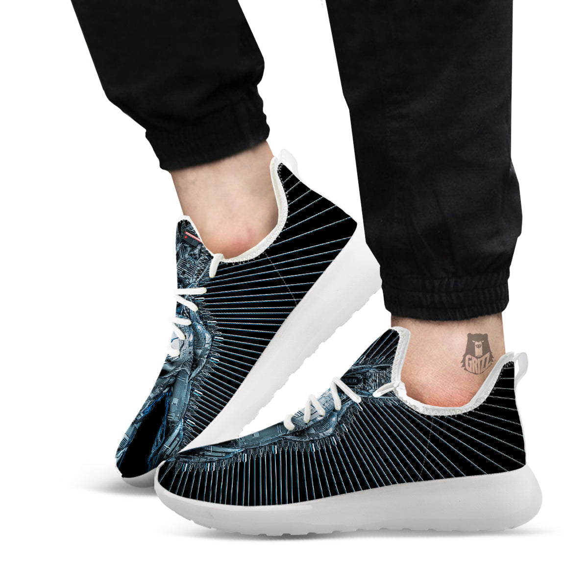 Robot Connection Print White Athletic Shoes-grizzshop