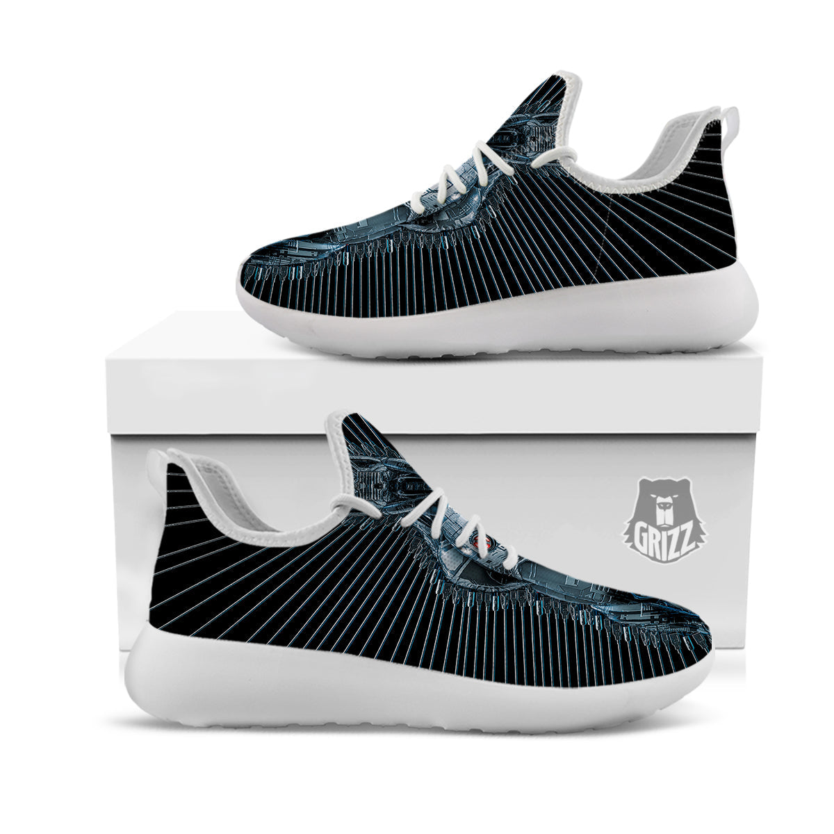 Robot Connection Print White Athletic Shoes-grizzshop