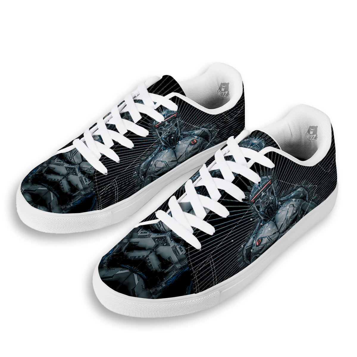 Robot Connection Print White Low Top Sneakers-grizzshop