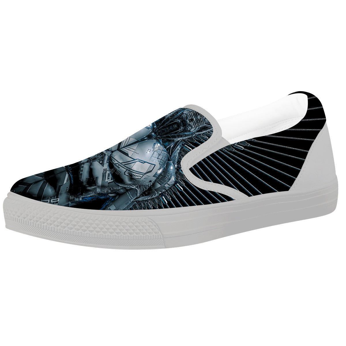Robot Connection Print White Slip On Shoes-grizzshop