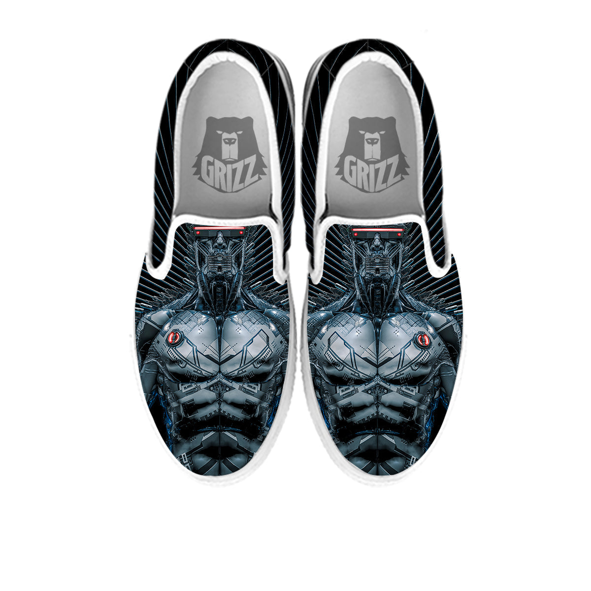 Robot Connection Print White Slip On Shoes-grizzshop