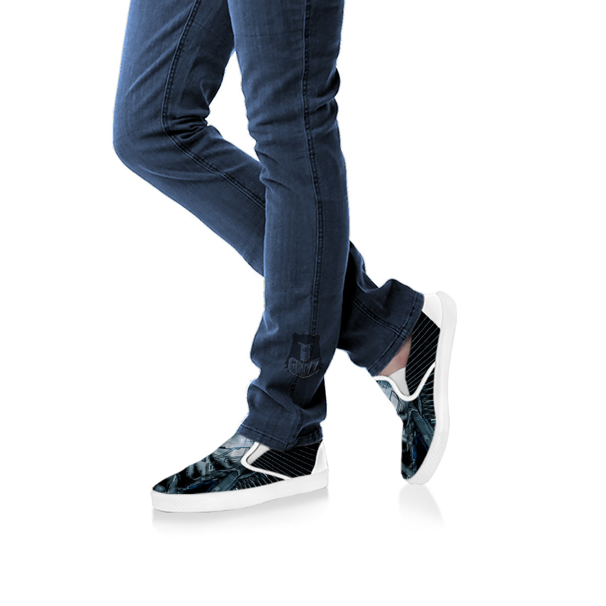 Robot Connection Print White Slip On Shoes-grizzshop