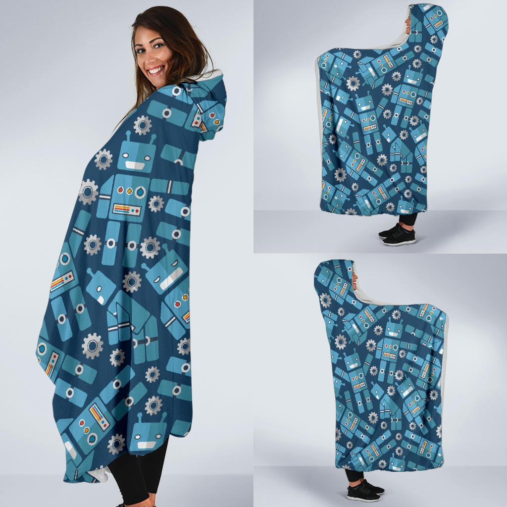 Robot Cyborg Pattern Print Hooded Blanket-grizzshop