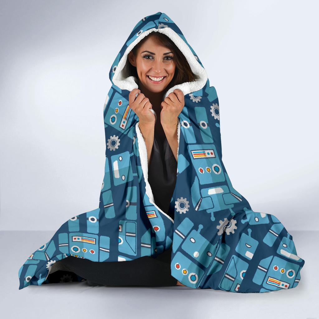 Robot Cyborg Pattern Print Hooded Blanket-grizzshop
