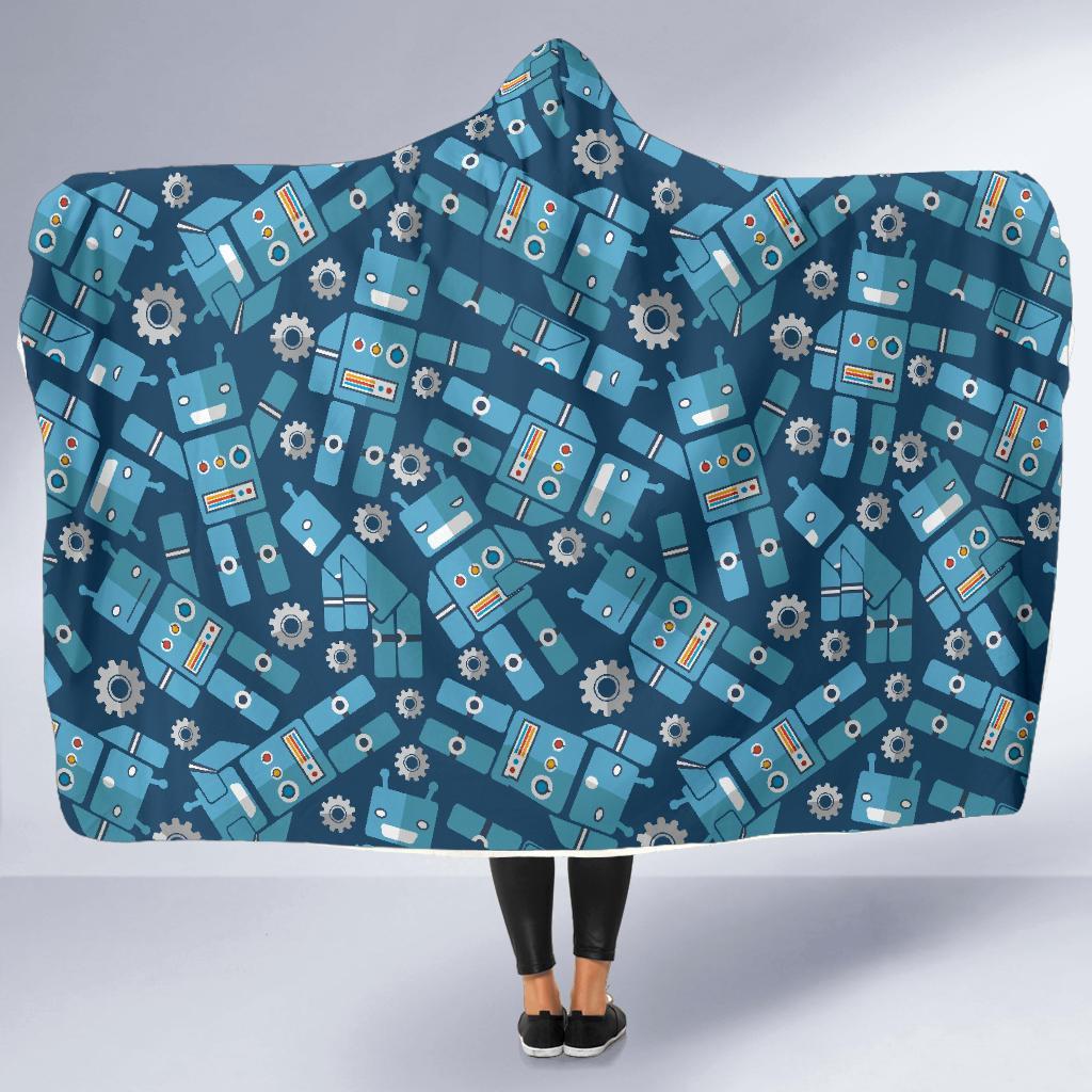 Robot Cyborg Pattern Print Hooded Blanket-grizzshop