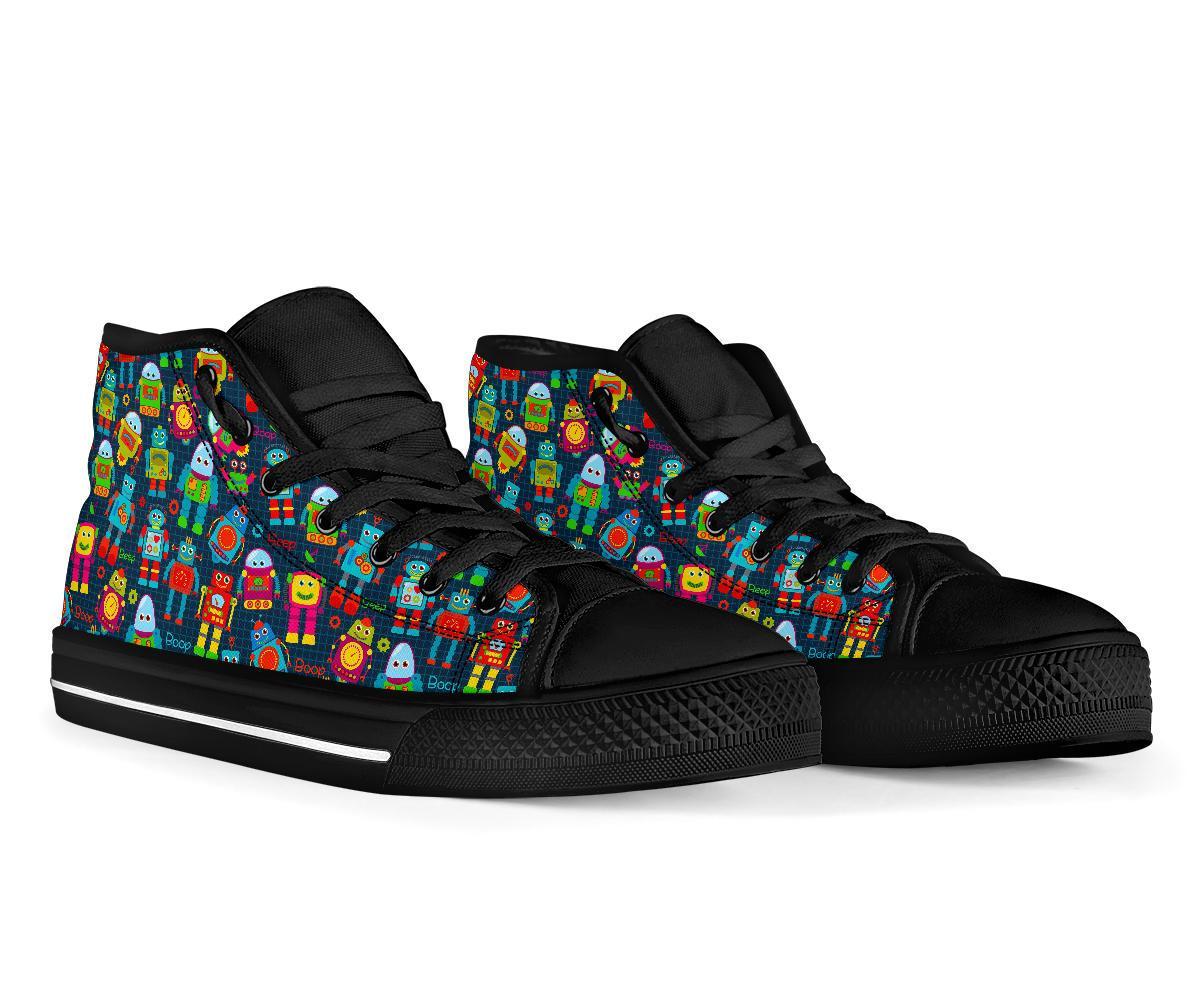 Robot Cyborg Print Pattern Men Women's High Top Shoes-grizzshop